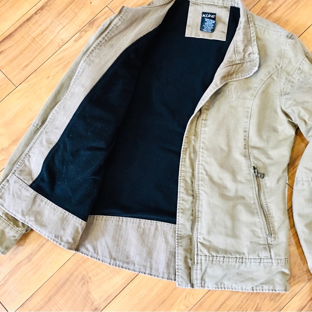 Kuhl jacket coat utility cargo farmer rugged brown tan black fleece lined